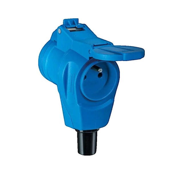 Prise de courant double avec clapet CEE/type E - IP44 - Bleu