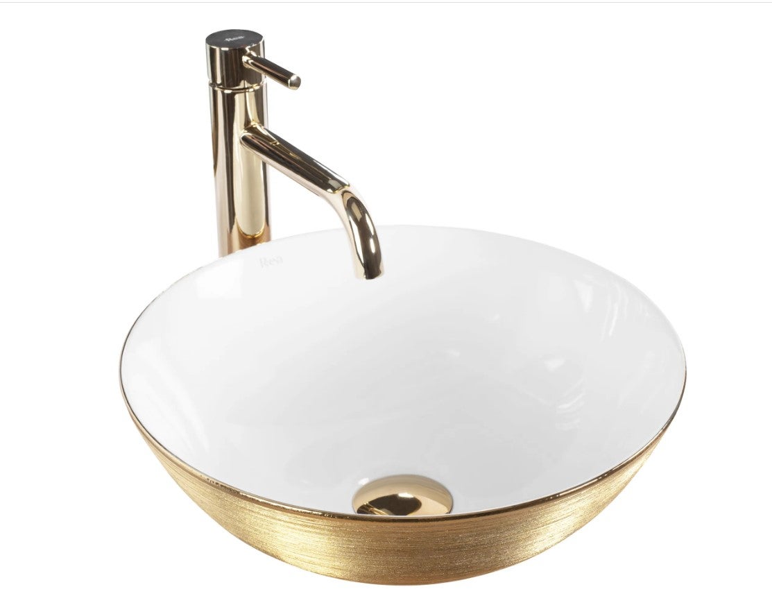 Umywalka Nablatowa Rea Stella Złoty Szczotkowany Biały 36 X 36