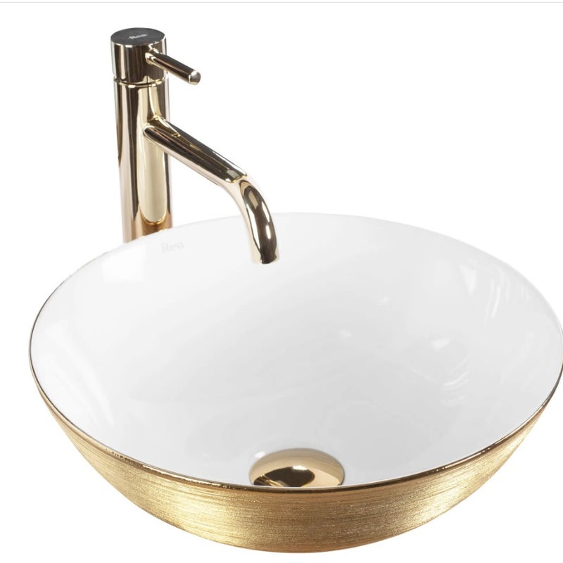 Umywalka Nablatowa Rea Stella Złoty Szczotkowany Biały 36 X 36