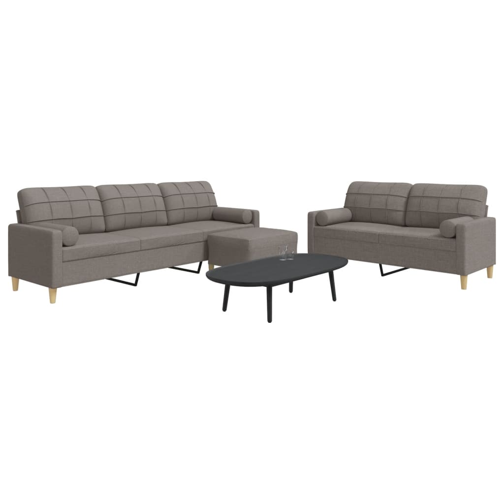 Ensemble Canapé 4 Pièces VidaXL - Fauteuil, 2 Places, 3 Places + Repose-pieds & Coussins, Tissu Polyester Marron - 4