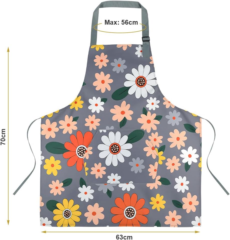 Confezione da 2 grembiuli da cucina, impermeabili e con bottoni automatici regolabili, dotati di 2 tasche. - 2