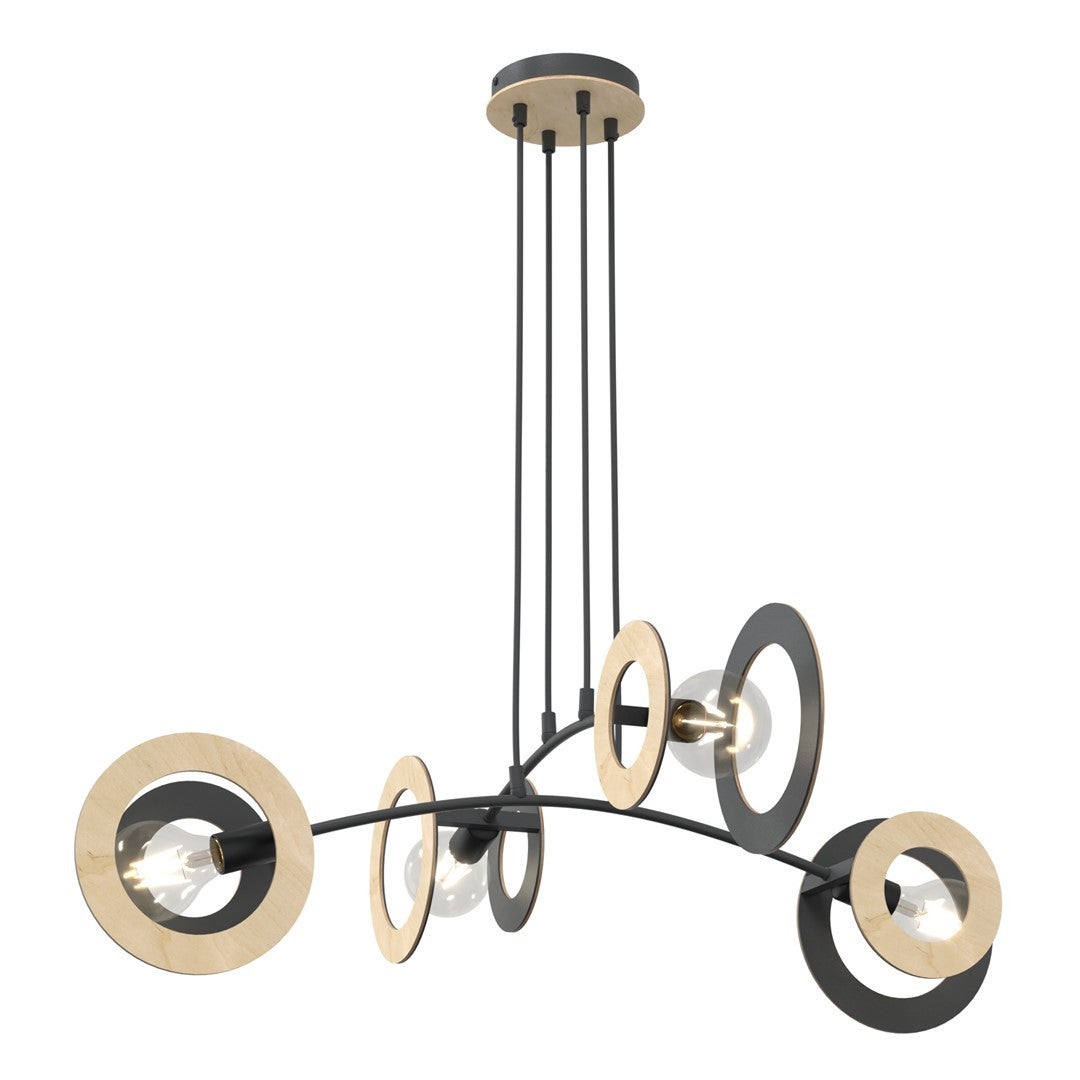 Lampa wisząca SKIVA czarna-jasne drewno 4xE27x20W metal wym:120x89x89cm IP20 Emibig