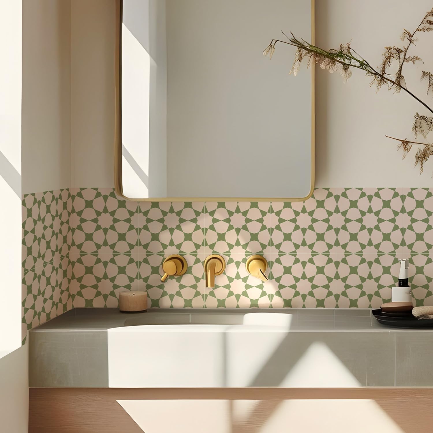 Opakowanie 25 samoprzylepnych zielonych naklejek na kafelki, 20 cm/8 cali