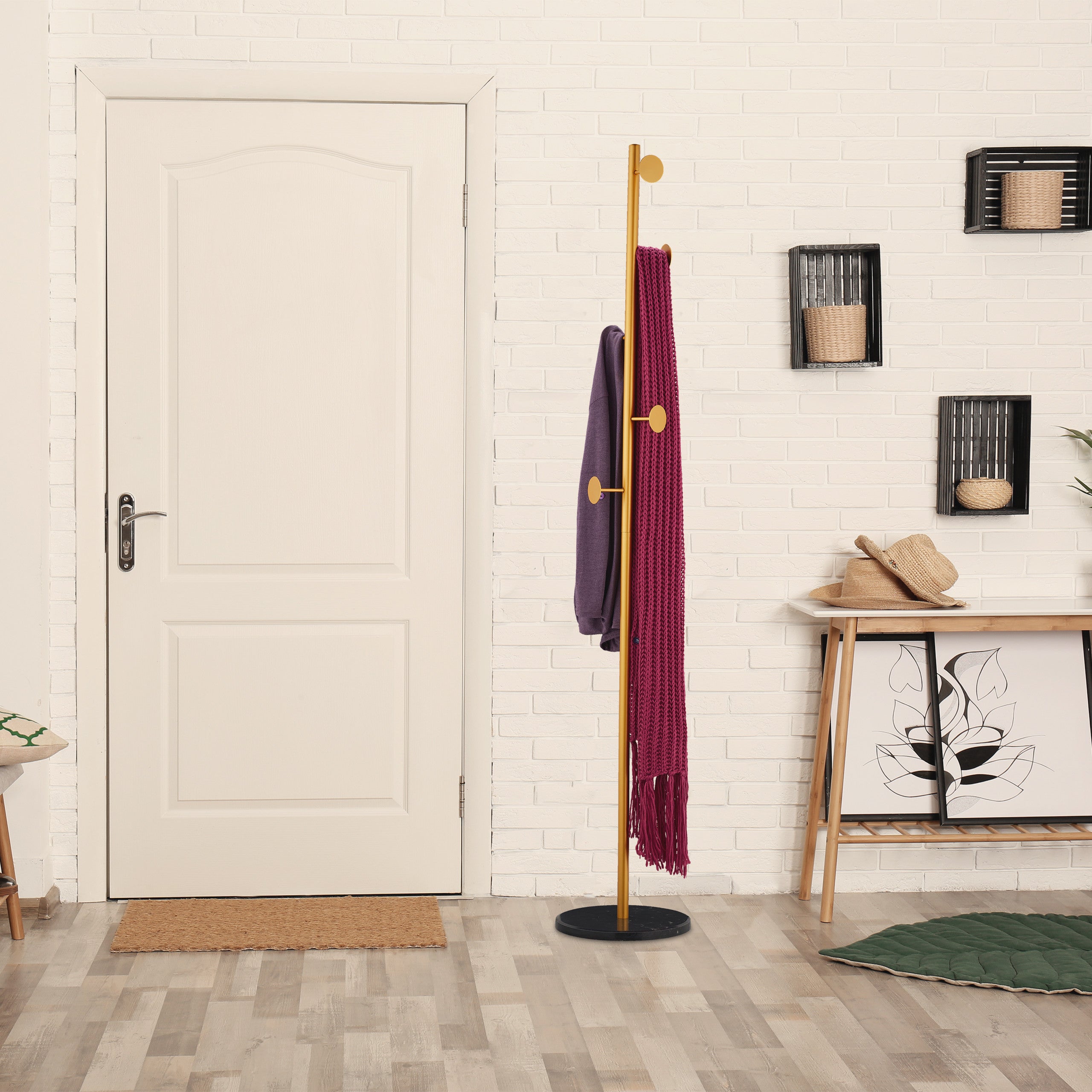 Casaria® Porte-manteau Noir avec base en marbre 14 crochets 37x37x175cm