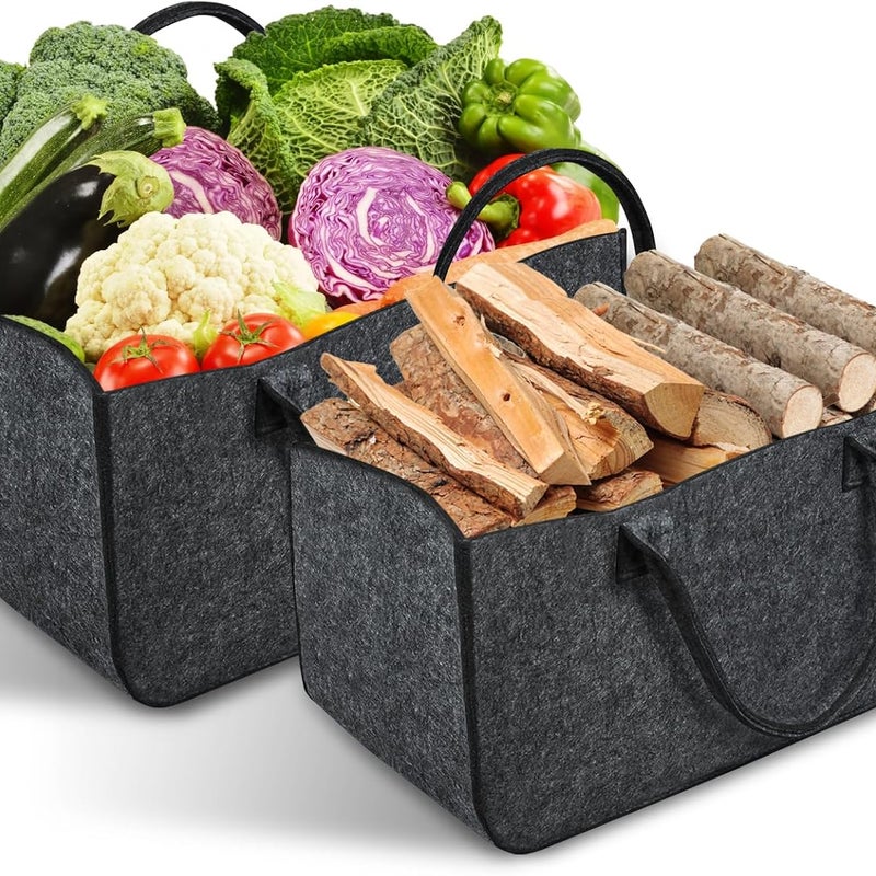 2-częściowa torba filcowa, duży składany kosz na drewno opałowe ze wzmocnionym uchwytem, ciemnoszary