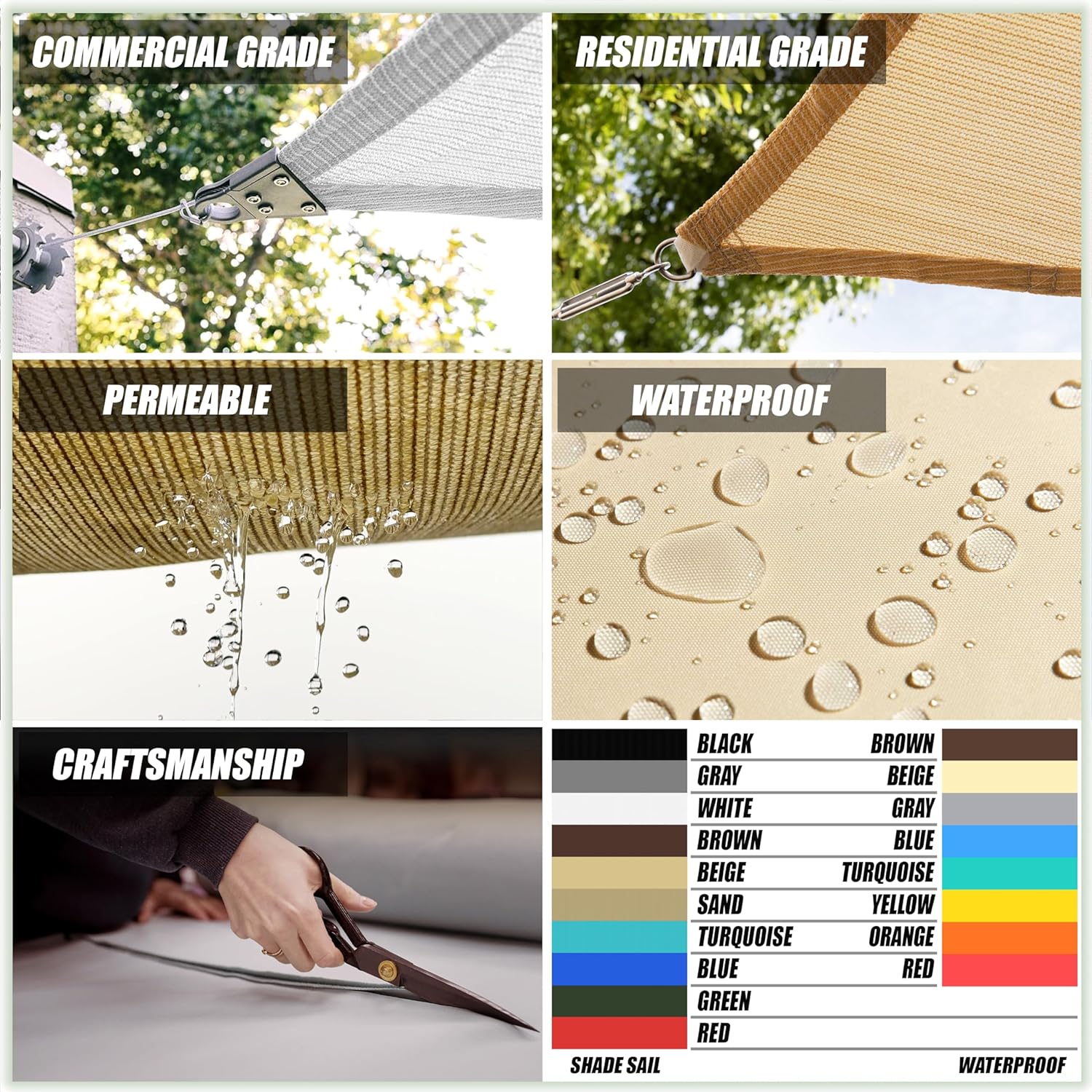 Voile d'ombrage Rectangulaire 3x4m Imperméable Toile Ombrage UV Protection pour Patio Jardin, Terrasse,Extérieur, Balcon, Beige - 4