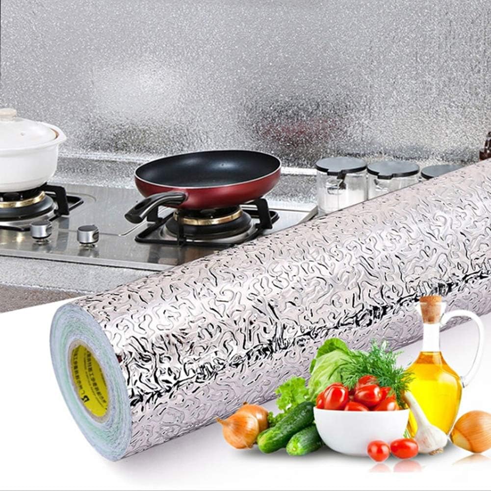 Papier samoprzylepny do szafek kuchennych, wodoodporny i olejoodporny, aluminiowy panel ścienny, skórka pomarańczowa, 60 cm x 3 m