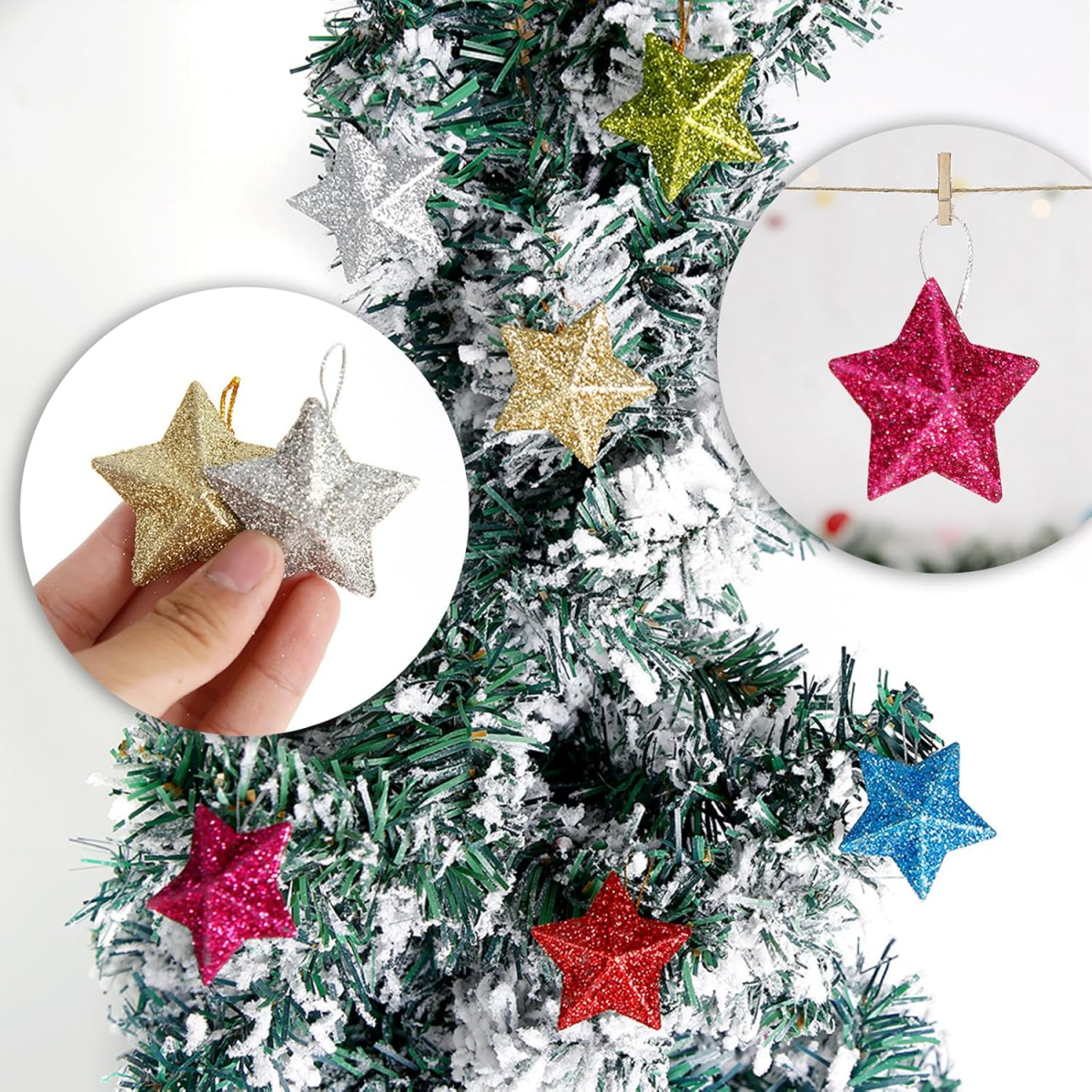 2 coronas de Navidad de 5,5 m, 6 estrellas, 6 Papá Noel, corona de árbol de Navidad artificial, decoración mural para fiesta de aniversario de boda - 4