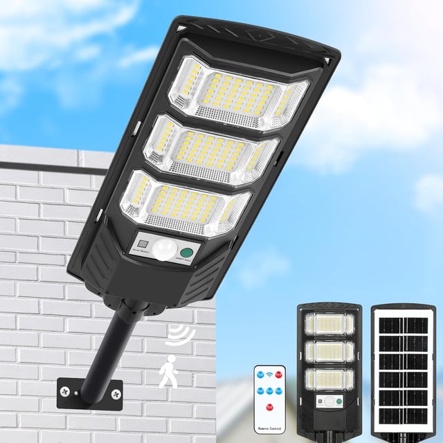 1 x lampione solare, lampada solare da esterno da 300 W, impermeabile, faretto solare a LED con sensore di movimento e telecomando - Luce bianca
