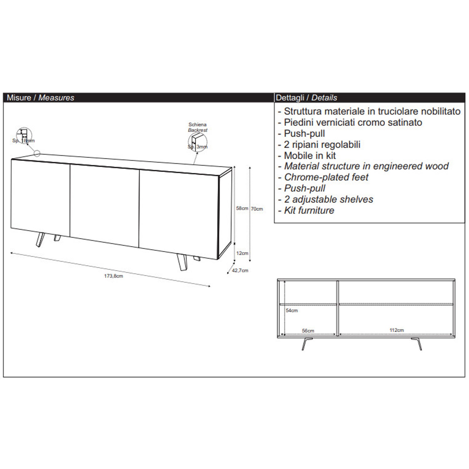 Buffet avec trois portes Bianco Ossido 174x41x h70 cm - 4