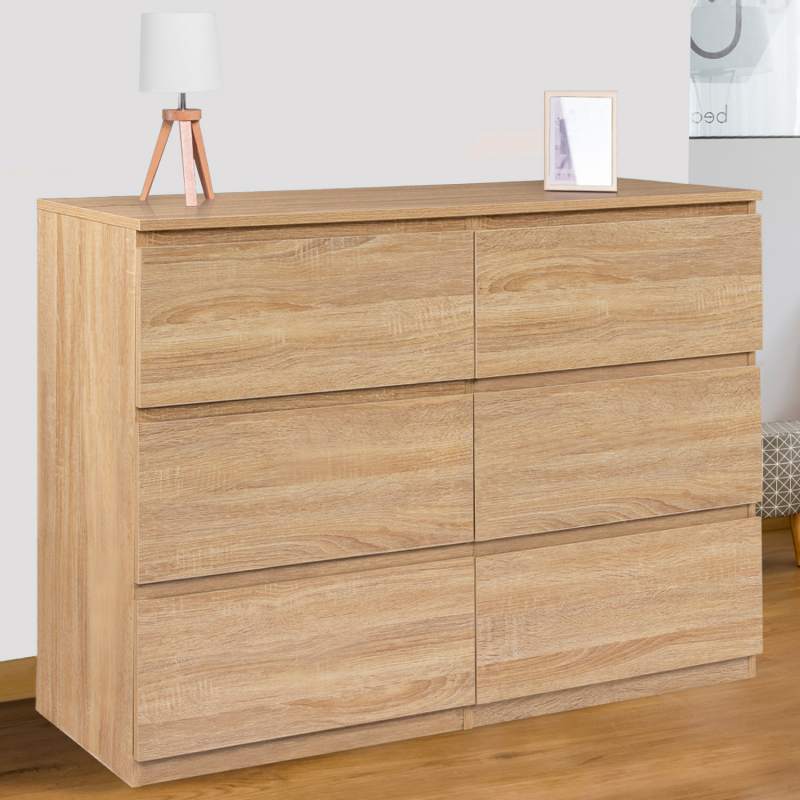 Commode 6 tiroirs TOMI 110 cm bois façon hêtre | Leroy Merlin