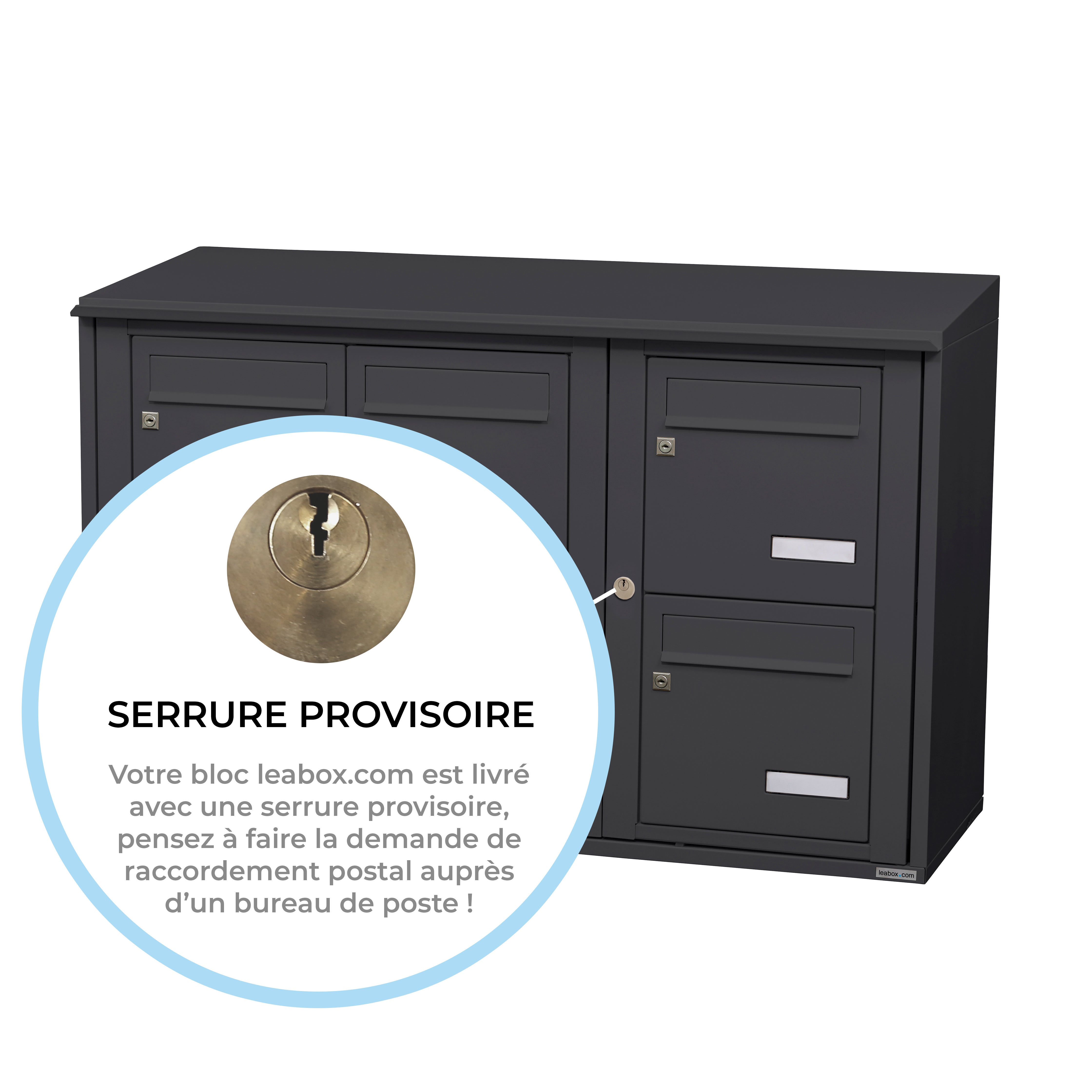 Bloc 6 boîtes aux lettres collectives extérieur mural - Modèle 3 x 2 - Gris anthracite - Leabox.com - 3