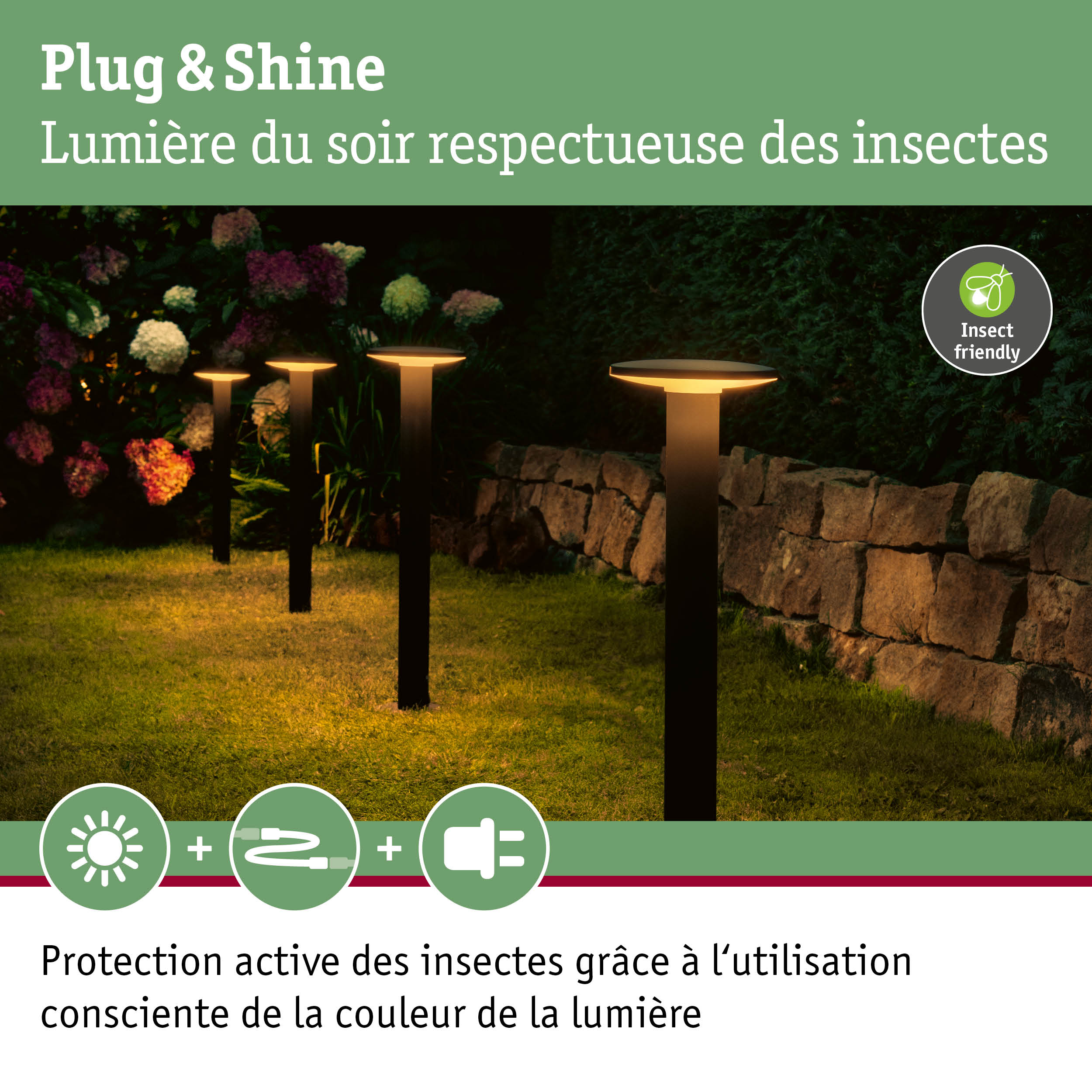 Plug & Shine Borne lumineuse LED Plate Luminaire individuel favorable aux insectes IP44 2200K 7W Anthracite - 6