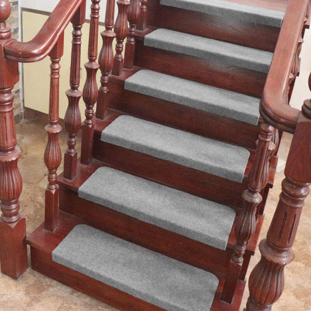 Tapis Antidérapants Pour Escalier Bois, 15 Pièces 8x30 Pouces, Gris, Motif Floral