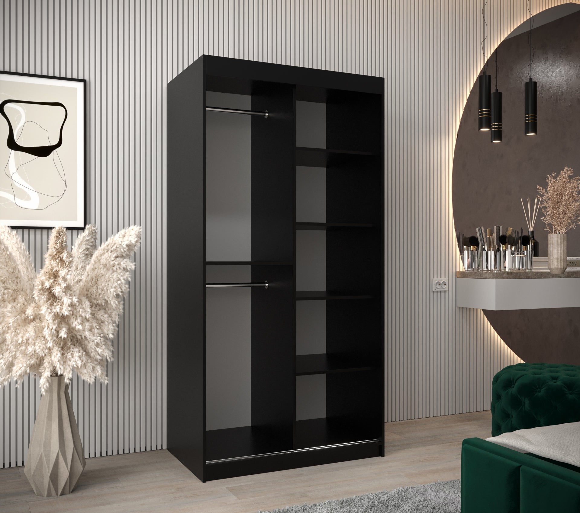 Szafa przesuwna garderoba Verona 2 100 x 62 x 200 cm Czarny + Artisan - Abiks Meble