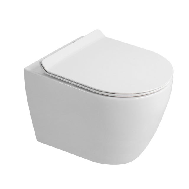 PixL WC suspendido de cerámica Tornado Quiet Flush, fijaciones ocultas + asiento Soft-Close, blanco brillante (CEPX010RTORP)