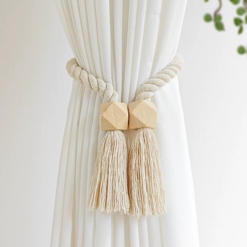 Embrasses Rideaux Beige Tricotées Main – Lot De 2, Élégantes Et Faciles à Poser, Style Nordique Ou Campagne Chic
