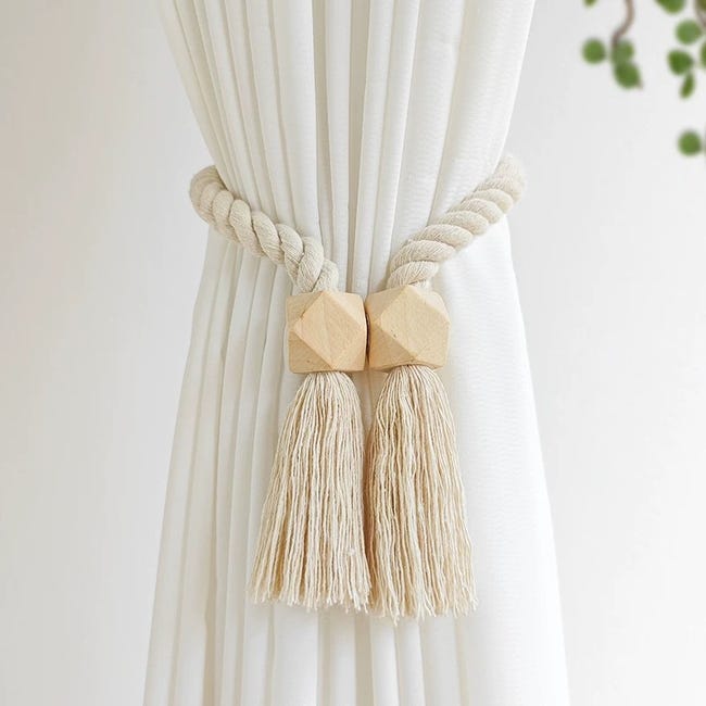 Embrasses Rideaux Beige Tricotées Main – Lot De 2, Élégantes Et Faciles à Poser, Style Nordique Ou Campagne Chic