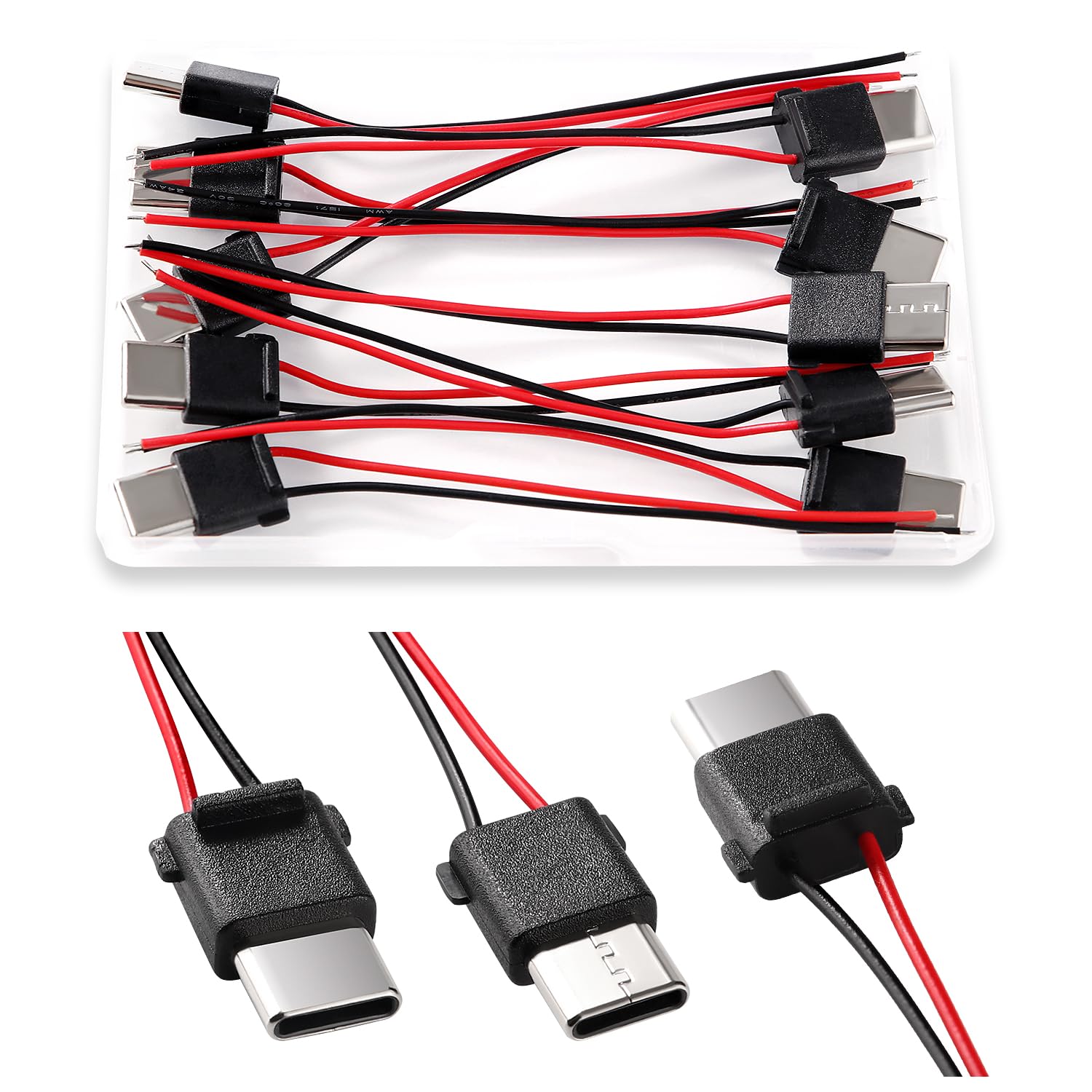VISSQH 10 Pcs Connettore femmina maschio USB Type-C,22AWG 12V 3A Spina USB Cavo nudo a 2 pin,connettore usb a saldare,Cavo di prolunga USB C,per Riparazione sostitutiva fai-da-te (25cm