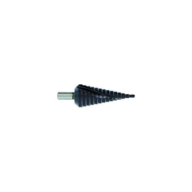 Foret conique étagé Ø4 à 12mm HSS 5% cobalt Hélicoïdal -Pointe en croix -Queue à 3 méplats TIVOLY