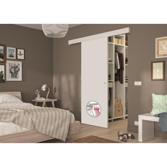 Kit porte coulissante - Blanc - rail 2 amortisseurs + cache rail blanc - H 204 x L 83 cm - 6