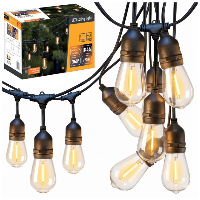 Girlanda świetlna ogrodowa 15m 15x żarówka LED E27 wodoszczelna zewnętrzna lampki MasterLED