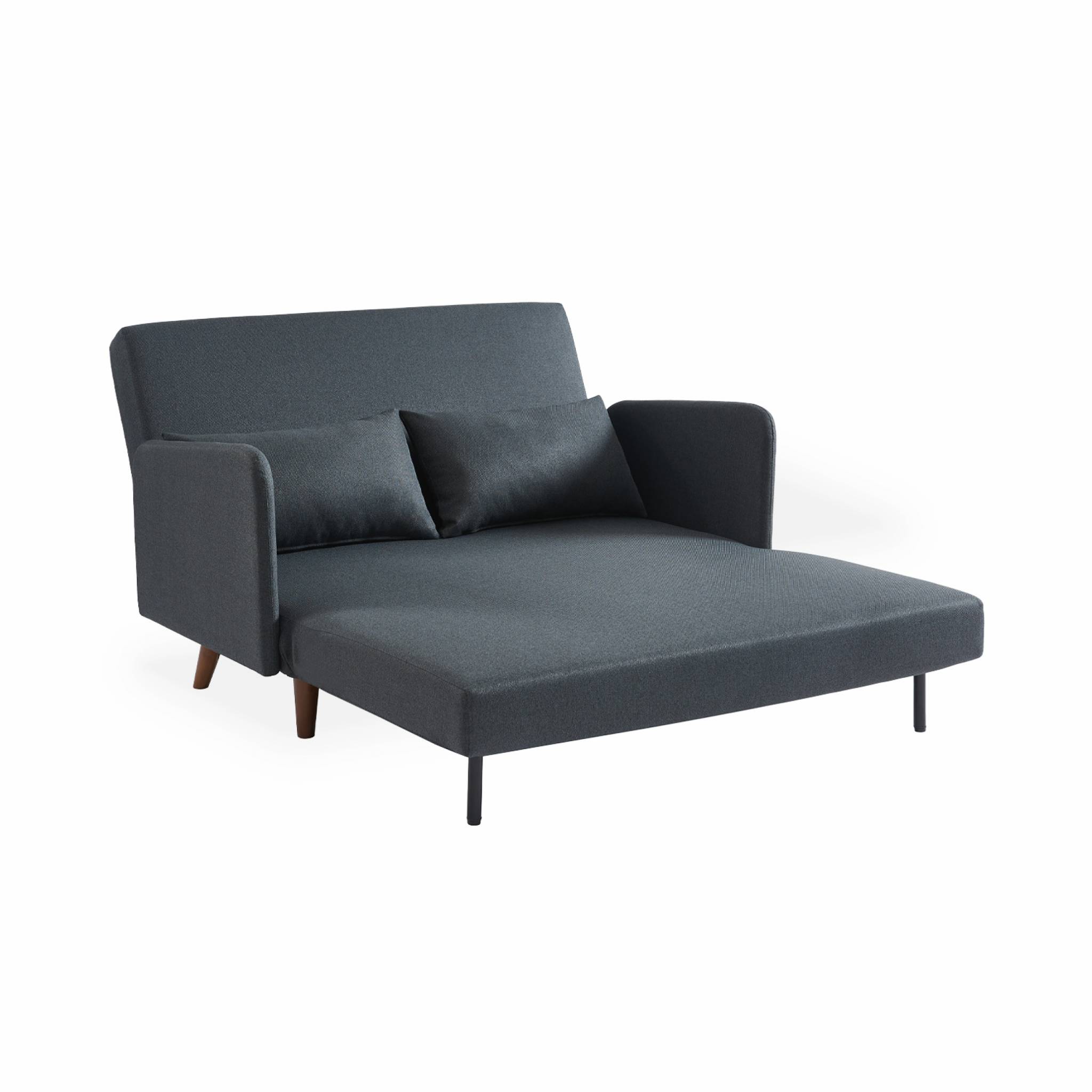 Canapé convertible en tissu - Panam - 2 places scandinave. pieds bois foncé. gris foncé. banquette. dossier inclinable - 7