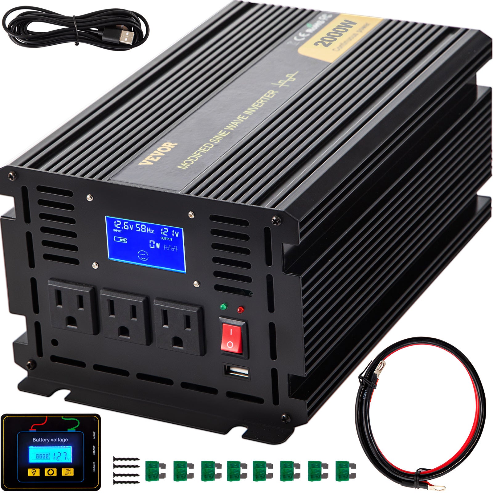 Falownik zmodyfikowany falownik sinusoidalny 2000W DC 12V do AC 120V VEVOR