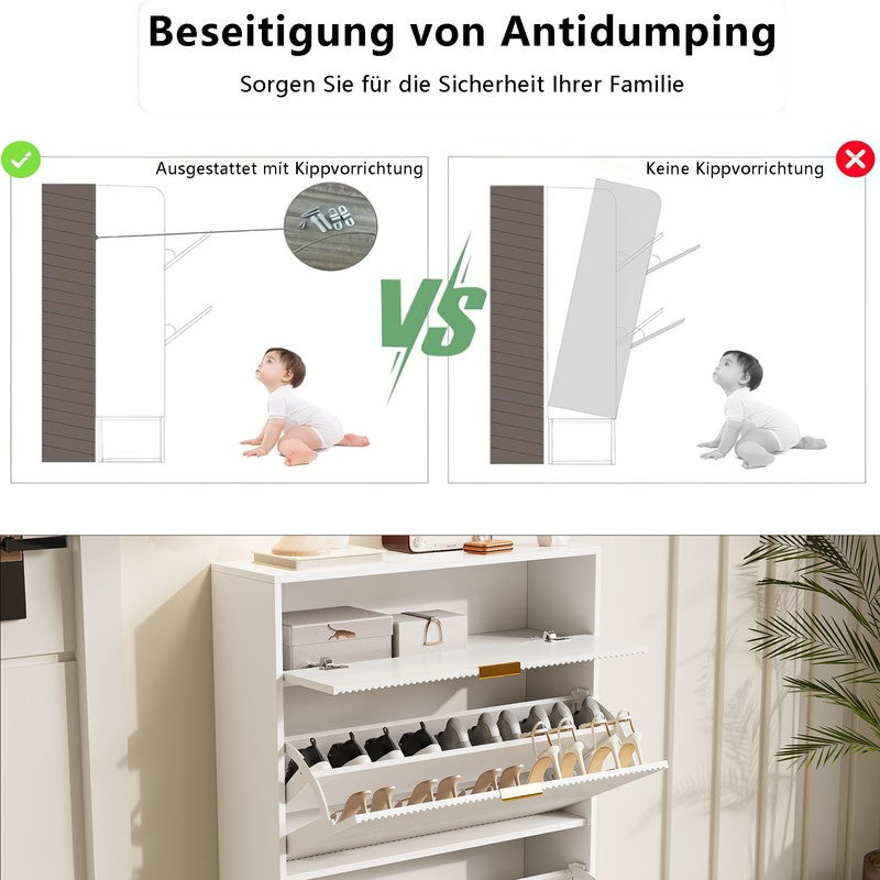 Meuble à chaussures, Etagere chaussure, Rangement chaussure, à deux portes et compartiments de rangement, Blanc - 6