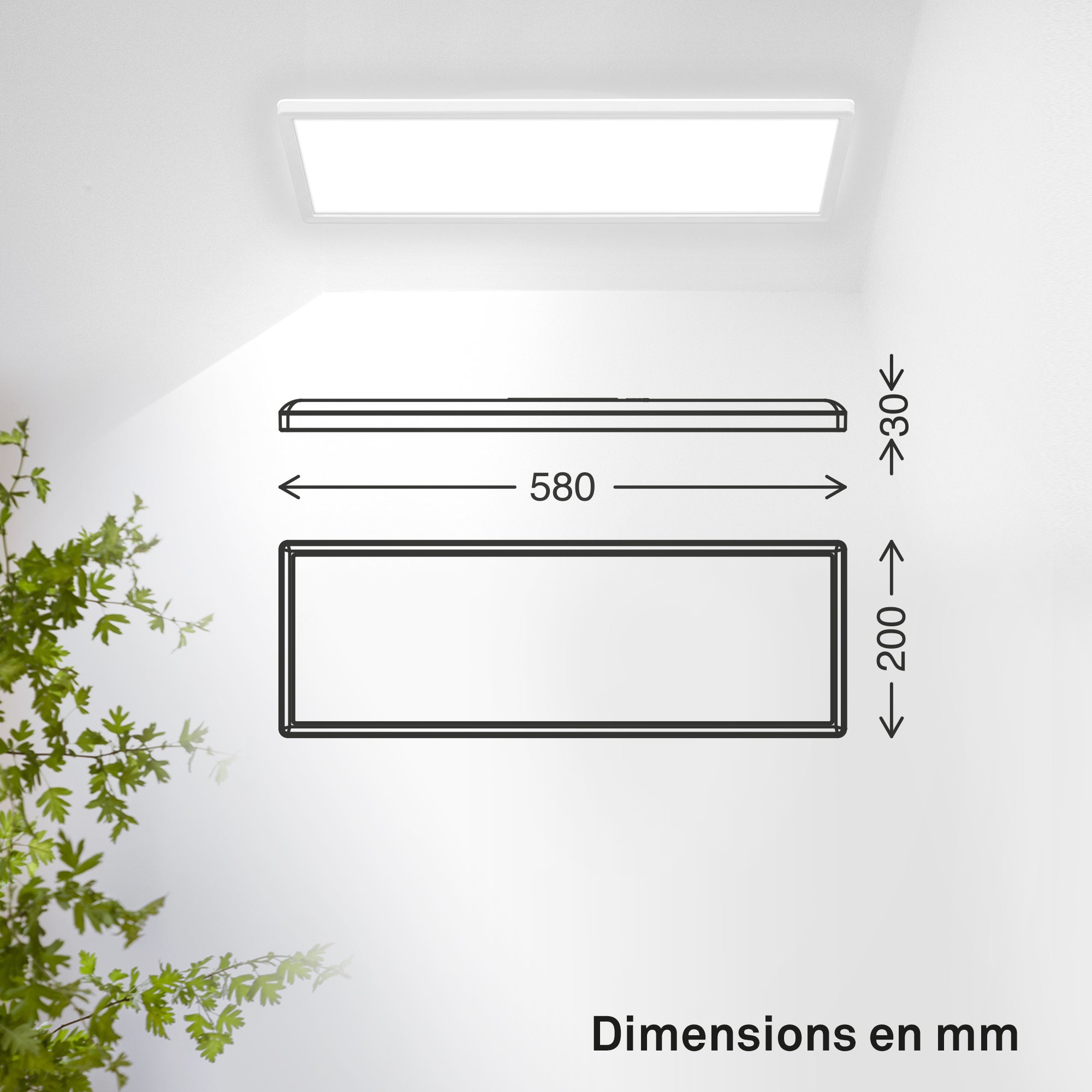 Panneau LED - Plat - Protection IP44 contre les projections d'eau - 58 x 20 cm - Blanc neutre - 22 W 3000 lm - B.K.Licht - 9