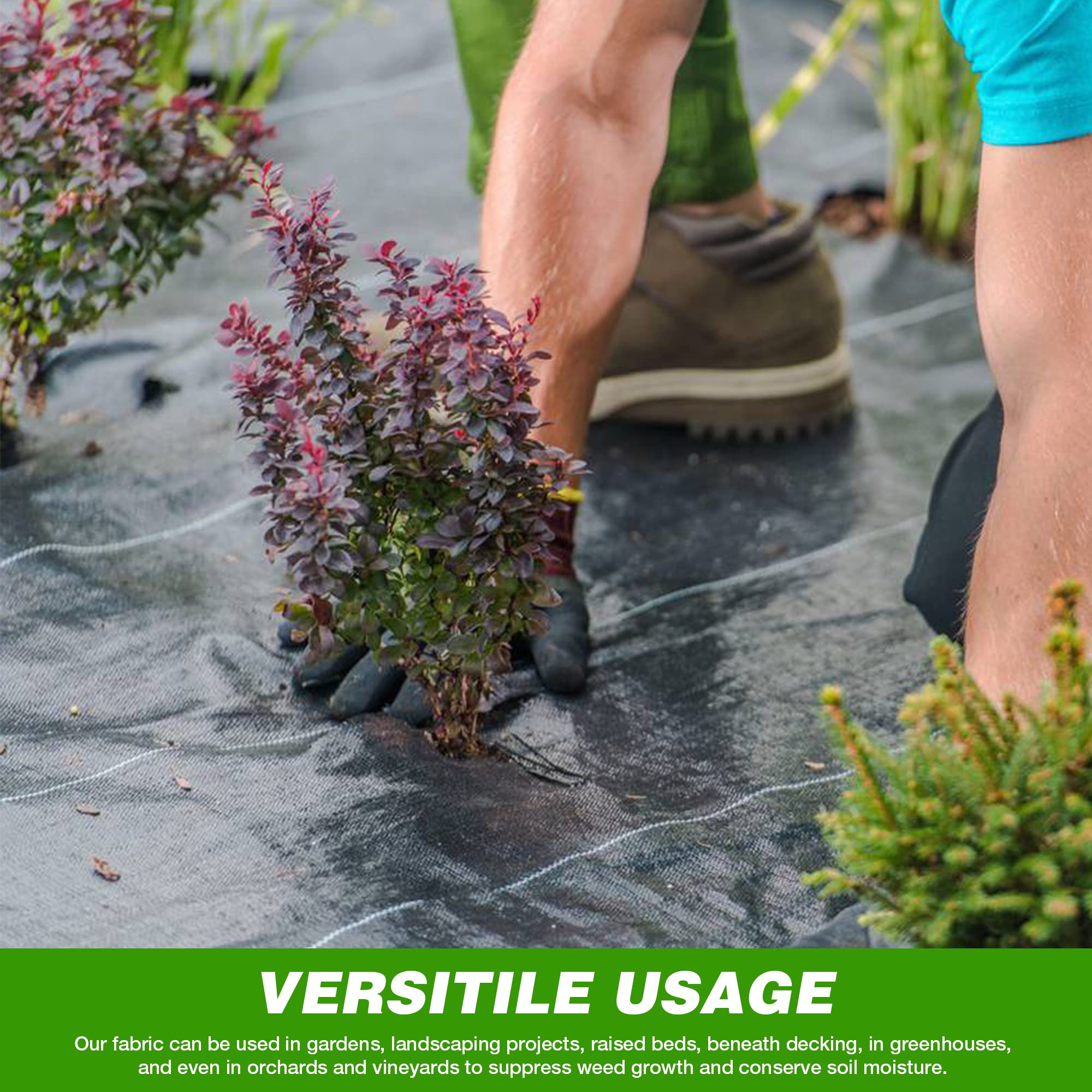 Toile de Paillage Contre les Mauvaises Herbes 10Mx2M, Contre les Mauvaises Herbes, Perméable à l'Eau, Anti-UV, Anti Repousse, Bâche de Paillage - 3