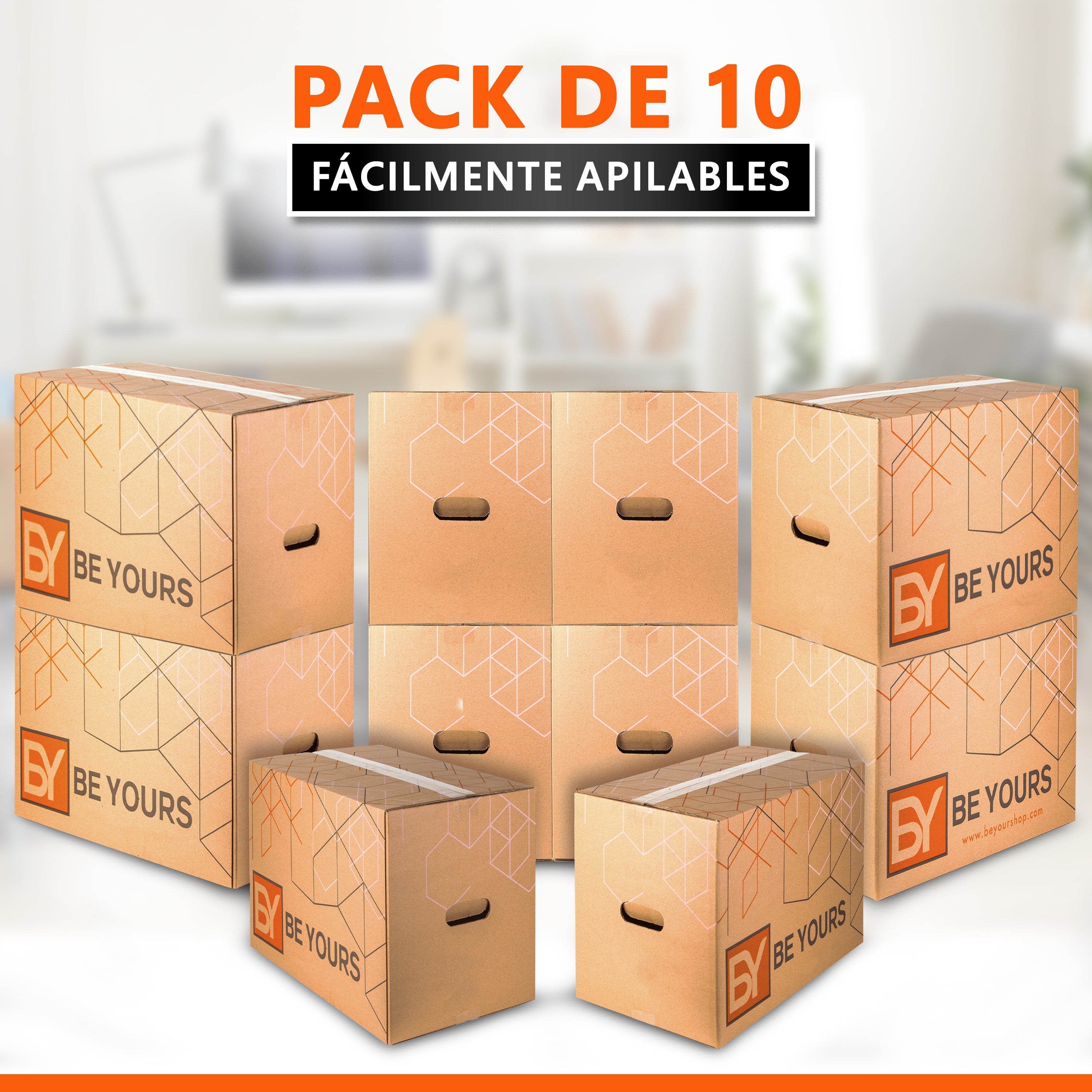 Pack de 10 Cajas de Cartón para Mudanzas 43x30x25 cm + Cinta Adhesiva, Con Asas Reforzadas para un Transporte Fácil y Seguro - 4