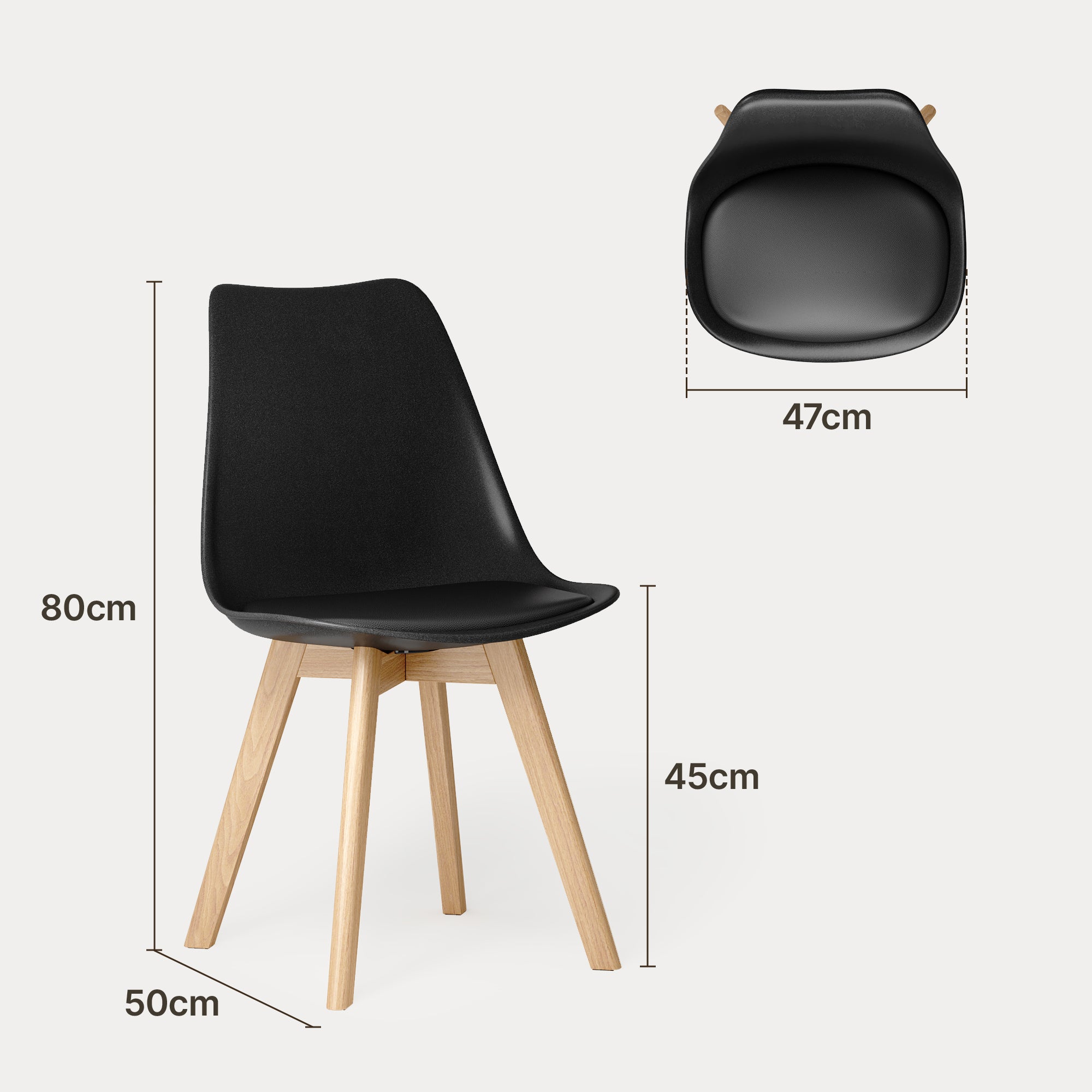 Chaise de cuisine 4 places noire,design scandinave moderne,dossier ergonomique,pieds en bois massif,assise rembourrée imperméable - 3