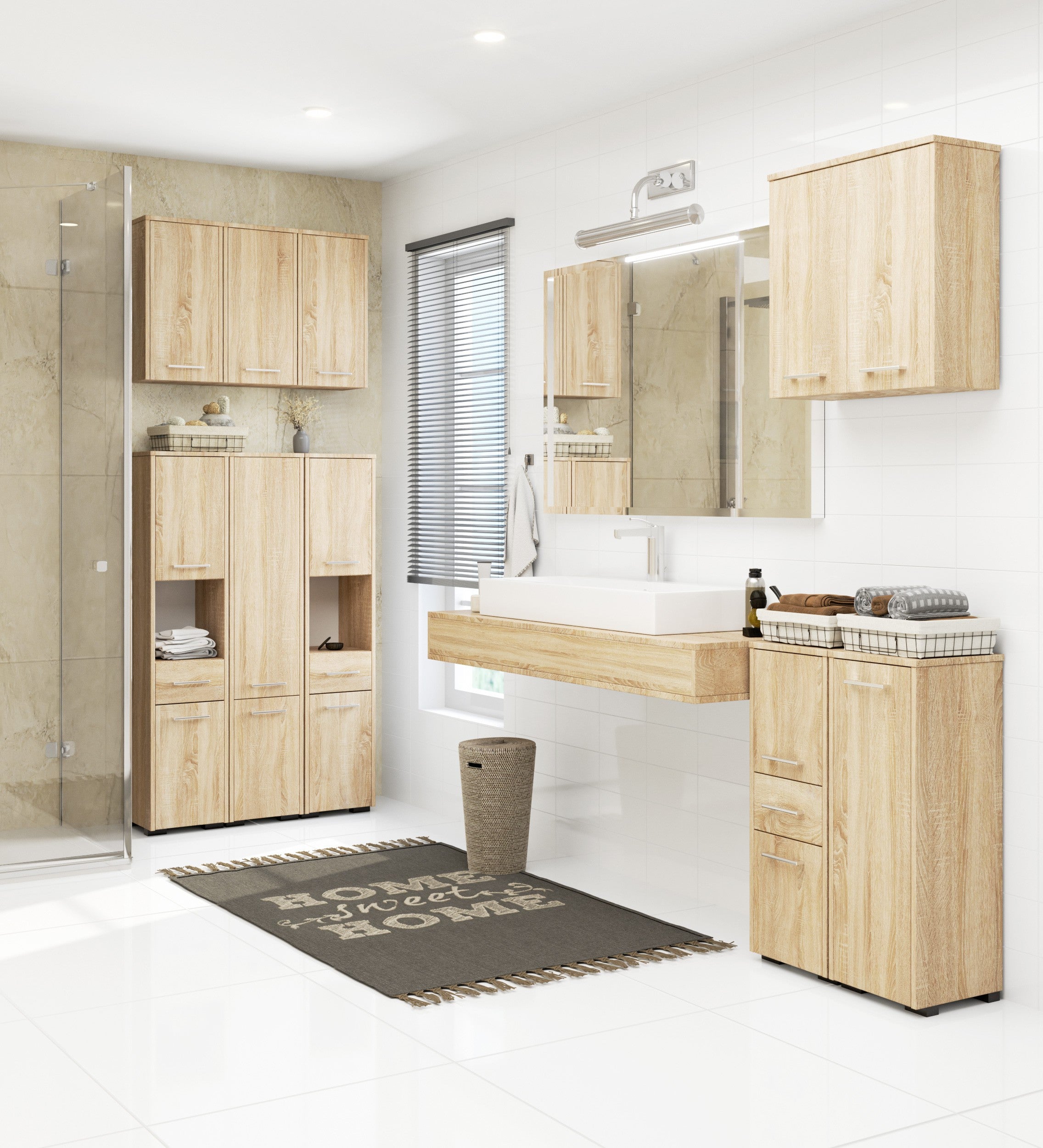 Meuble pour machine à laver AKORD FIN Chêne Sonoma 64 cm 2 portes façade Chêne Sonoma 4 étagères 64x30x180 cm - 5