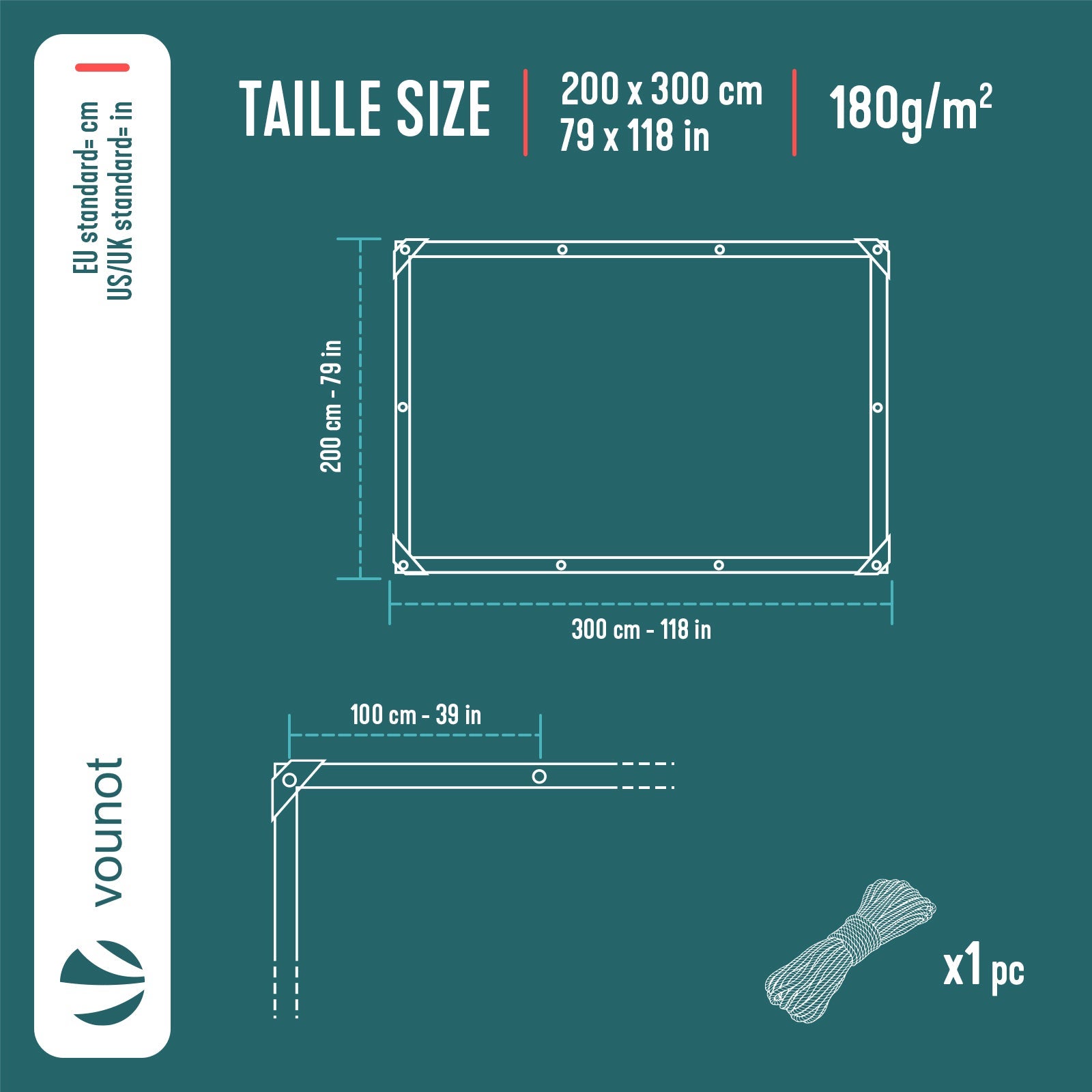 Bâche de protection en polyéthylène 180g/m² - 2x3m gris et noir - codre incluse - imperméable et anti-UV - VOUNOT® - 3