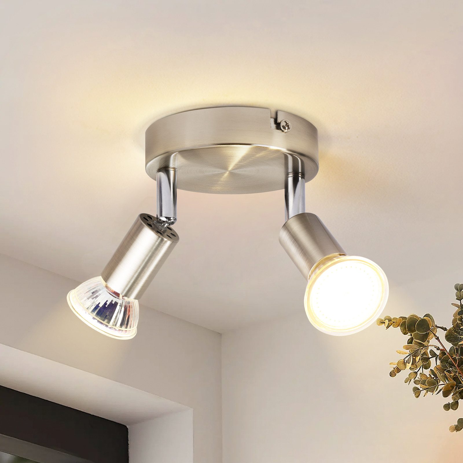 NETTLIFE LED 2 Focos de Techo GU10 Orientables 350°, Lámpara Moderna Redonda de Metal Níquel para Salón Dormitorio Sin Bombilla - 2