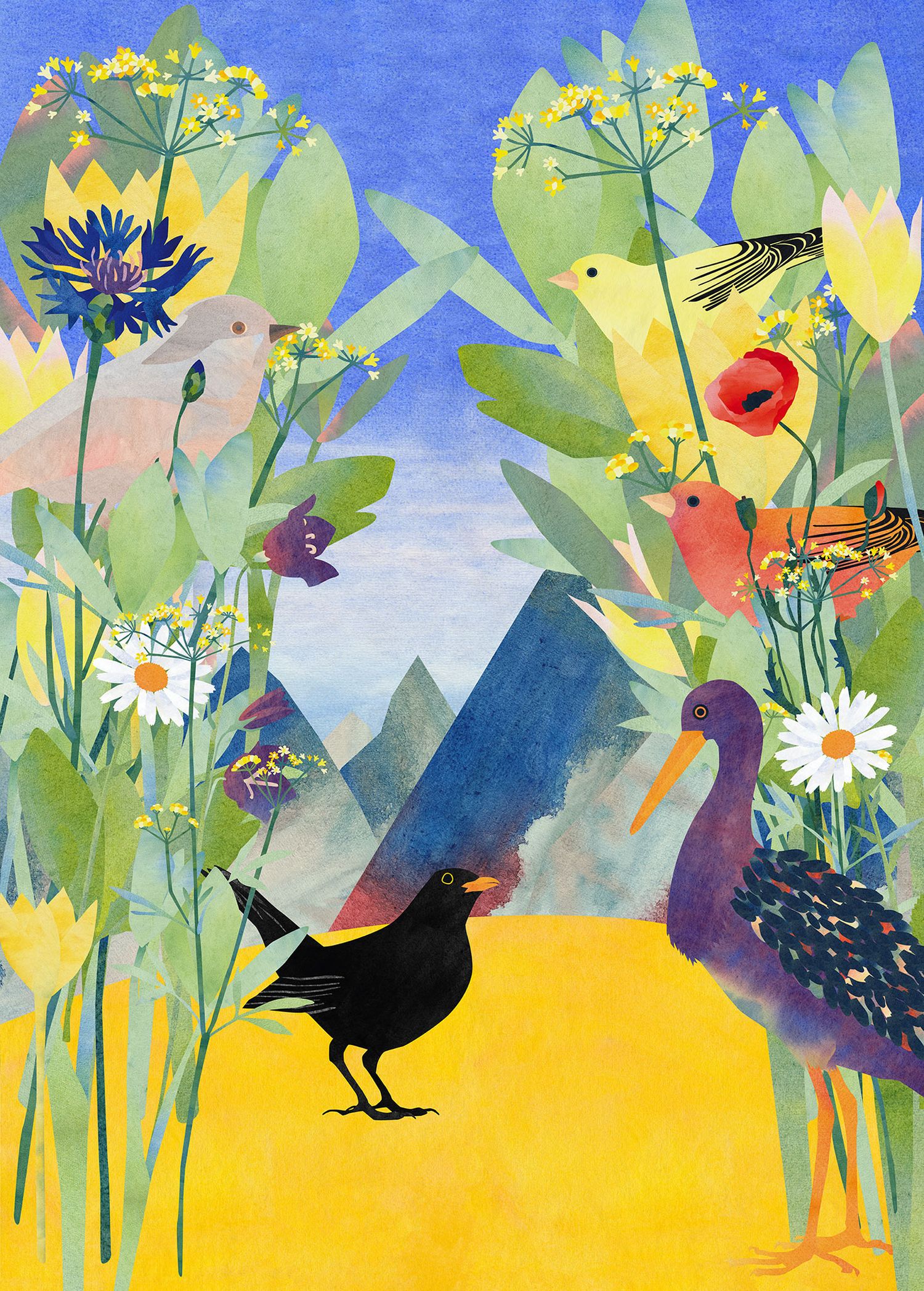 Fotomural flores y pájaros multi color - 200 x 280 cm - komar