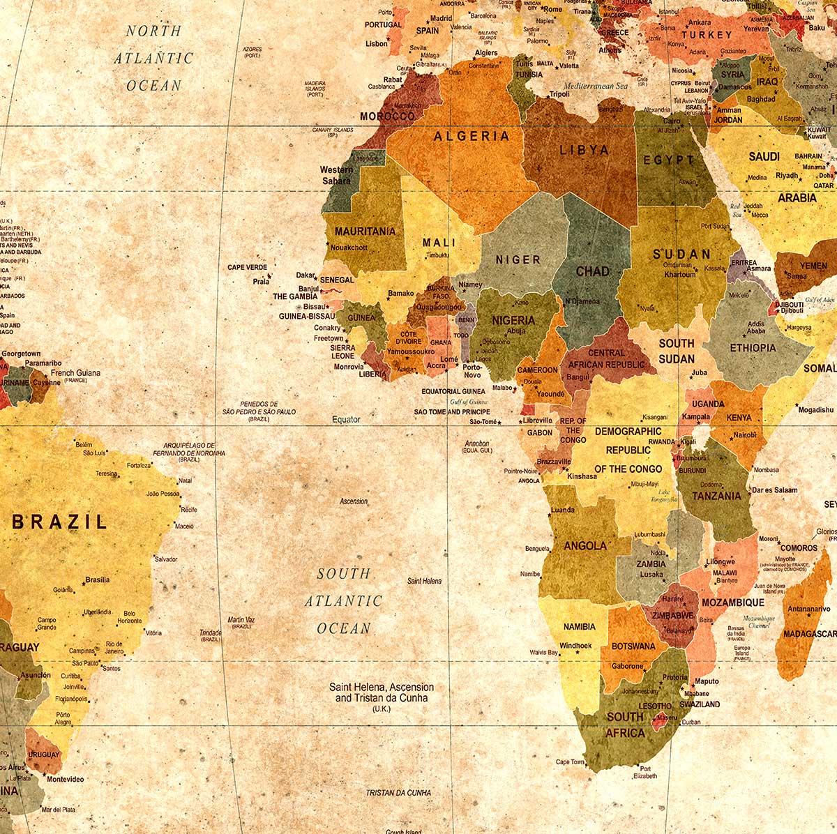 Poster mappa del mondo ton orangé - 60x40cm - made in France - 3