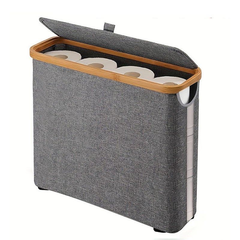Efluky 28L Boîte Rangement Papier Toilette Bambou Avec Couvercle - Pour 9 à 12 Rouleaux, Blanc