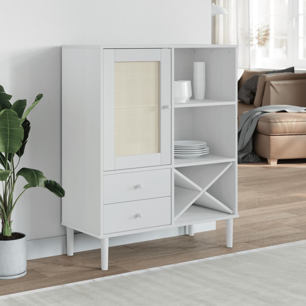Buffet SENJA aspect rotin blanc 90x40x112cm bois massif de pin | Leroy ...