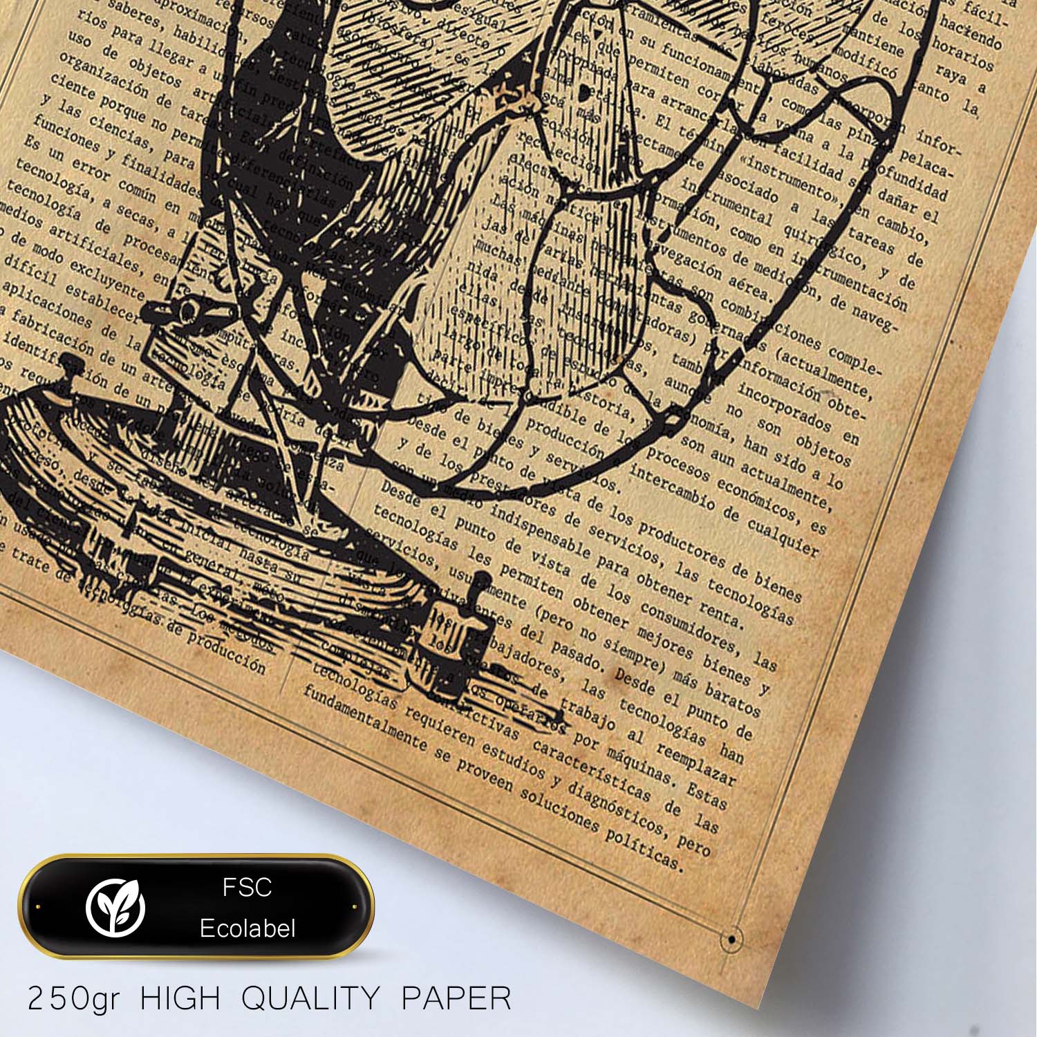 Affiches D'objets Vintage Laminer De Ventilateur Vintage Avec Des Images D'objets Vintage Avec Des Définitions En Espagnol Cadre En Bois Clair A3 - 2