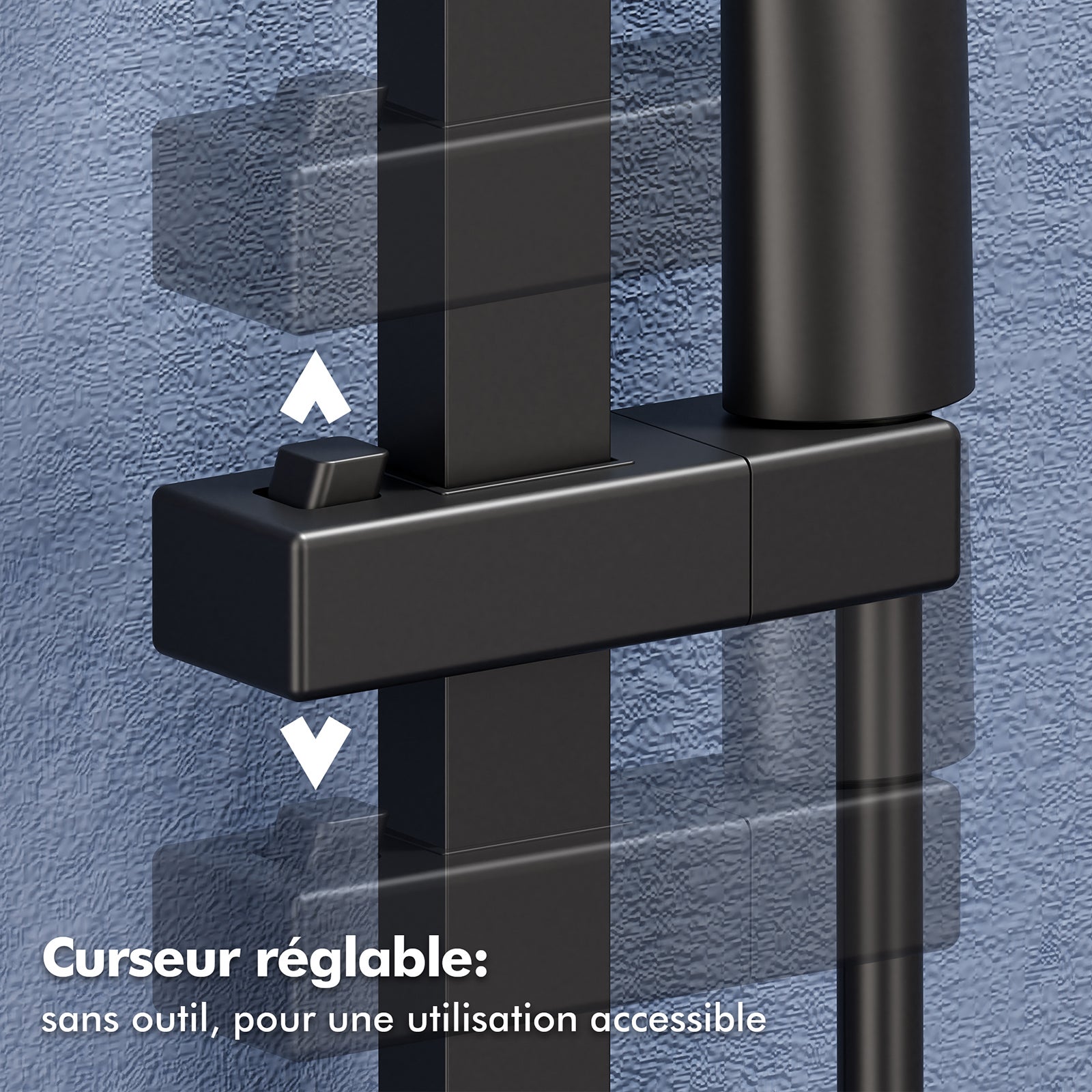 Colonne de Douche Noir Sans Robinetterie, Ensemble de Douche Sans Percement Supplémentaire, Système de Douche Haut Réglable (900 et 1200 mm) en Inox - 4