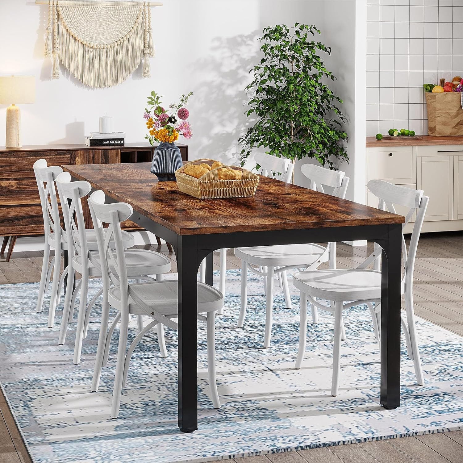 Tribesigns Stół do jadalni w stylu industrialnym 200x70x75 cm, stół kuchenny dla 6-8 osób, prostokątny do kuchni, salonu, w kolorze rustykalnego brązu - 2