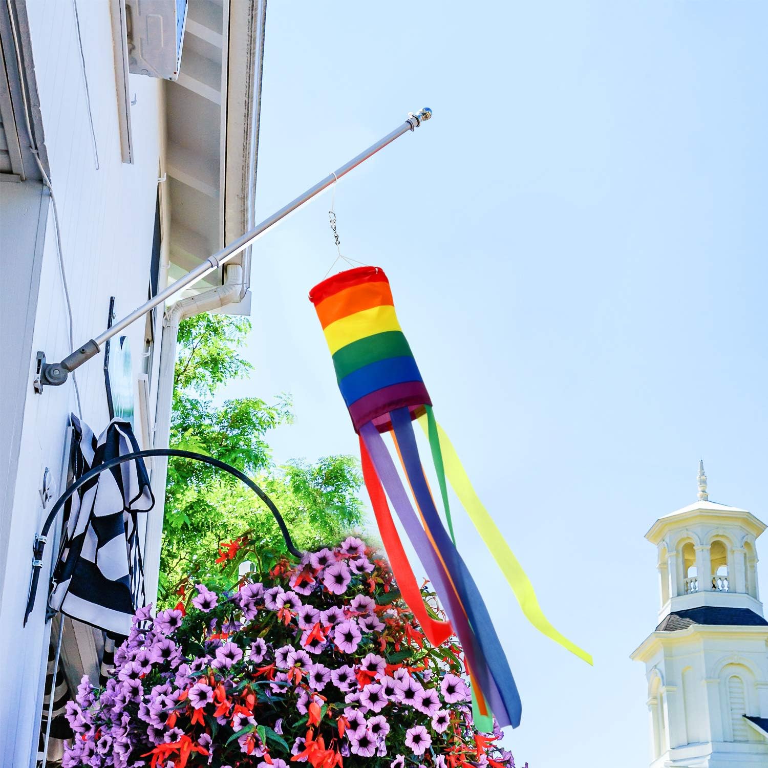 Lot de 2 manches à air décoratives à suspendre arc-en-ciel, matériau imperméable, convient pour une suspension en extérieur, 24 pouces - 4
