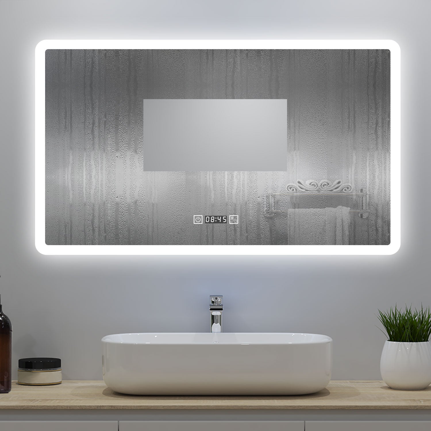 Specchio Bagno LED 100x60 Cm Con Luce Dimmerabile, 3 Colori, Antiappannamento E Sensore Touch