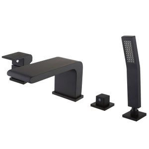 BERNSTEIN - Ensemble Robinet mélangeur Noir Baignoire 4 trous en Cascade, Ensemble Pommeau Douchette Bain - 6080B