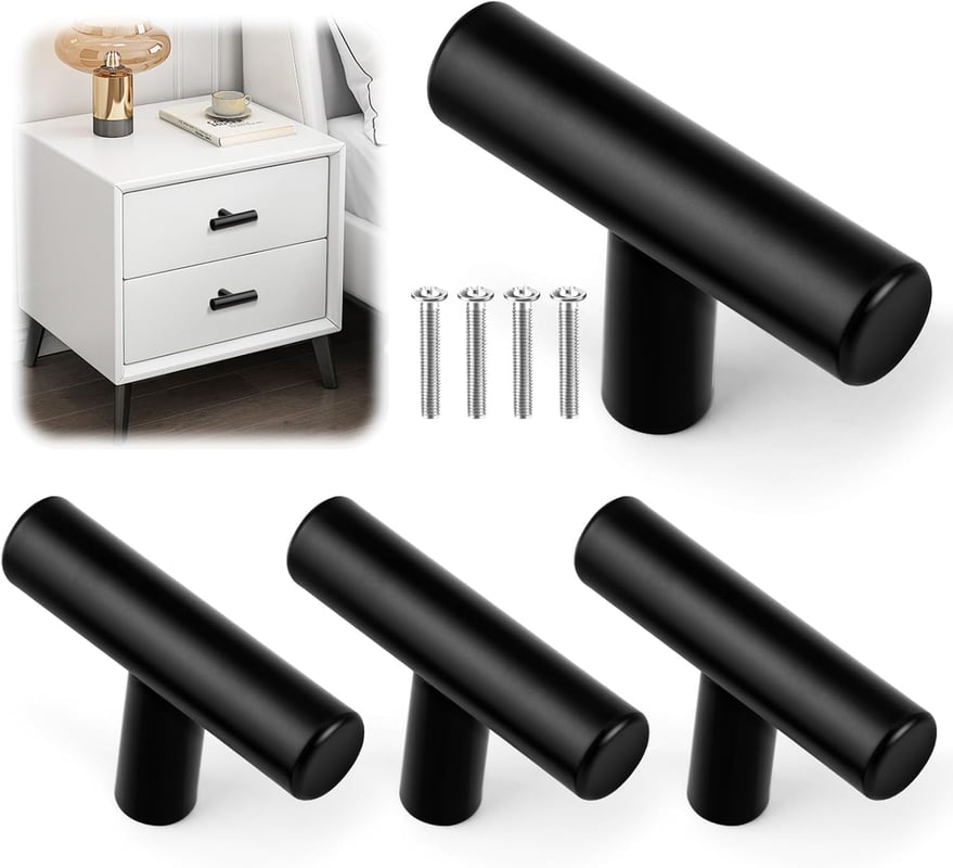 Uchwyty meblowe ze stali nierdzewnej, klamki do drzwi, uchwyty do szuflad ze śrubami, 4 sztuki, czarne, z jednym otworem