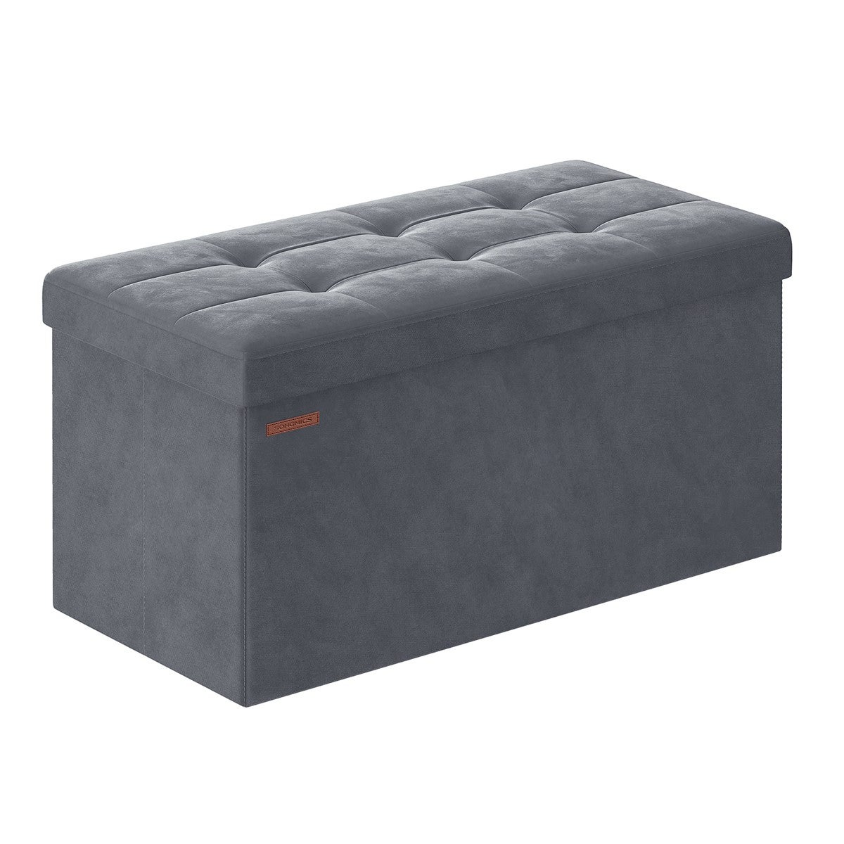 Leroy Merlin Banco De Almacenaje Plegable De Terciopelo, Taburete Reposapiés Con 2 Cajas, 38X76x38 Cm, Soporta Hasta 300 Kg, Pizarra Gris 