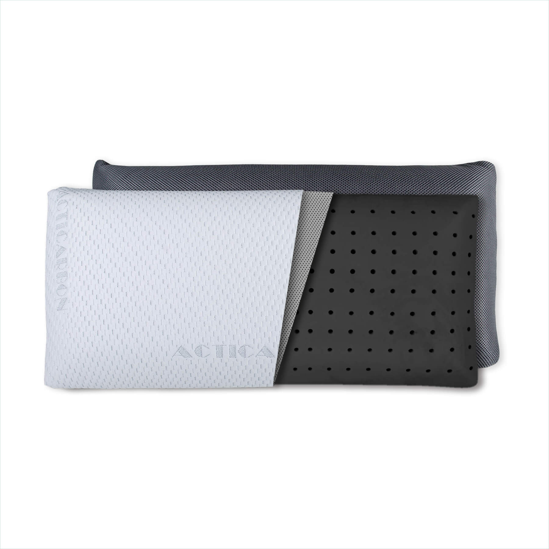 Almohada viscoelástica carbono activo 150cm núcleo indeformable, hilo de plata, microperforada, antiestrés, funda con 2 caras invierno/verano