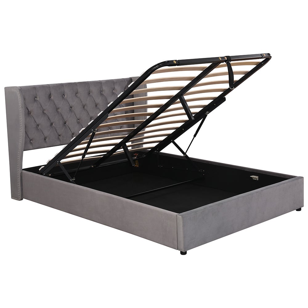 Lit coffre Lit rembourré Lit double Lit 140x190 cm avec sommier à lattes et espace de rangement Lit adulte Gris - 2